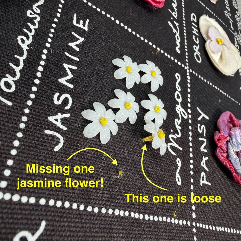 Lulu Guinness Astrology Zodiac Flowers Embroidered 100% Cotton Handbag - FLAWS - Picture 12 of 12